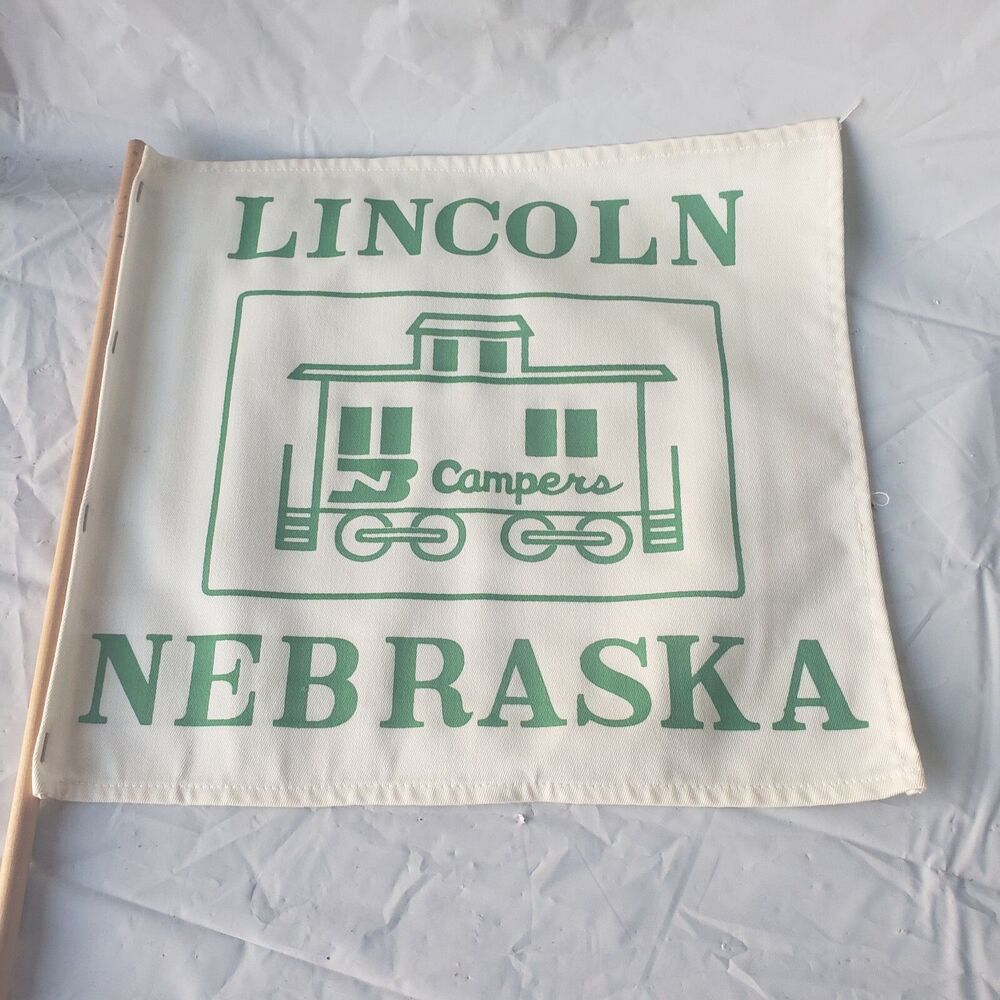 Burlington Northern Camperd Flag-Lincoln Nebraska-on wood pole- ~13.75"x12.75"